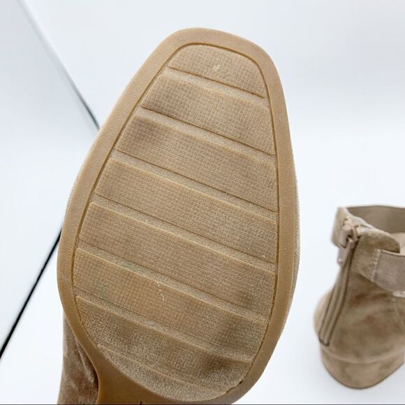 Mountain Sole Mickey Taupe Suede‎ Chunky Heel w/Back Zip and Elastic Ankle Strap - Picture 9 of 12